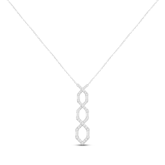 Diamond Hexagon Drop Necklace 1/3 ct tw Round & Baguette-cut 10K White Gold 18"