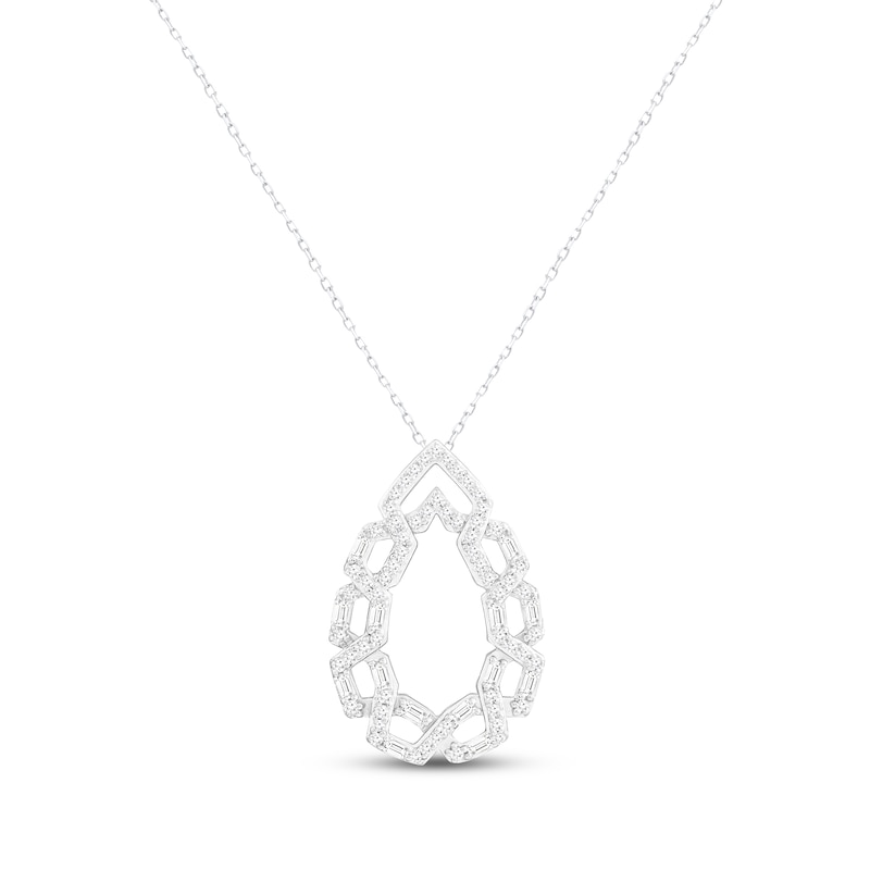 Main Image 1 of Diamond Hexagon Teardrop Necklace 1/3 ct tw Round & Baguette-cut 10K White Gold 18&quot;