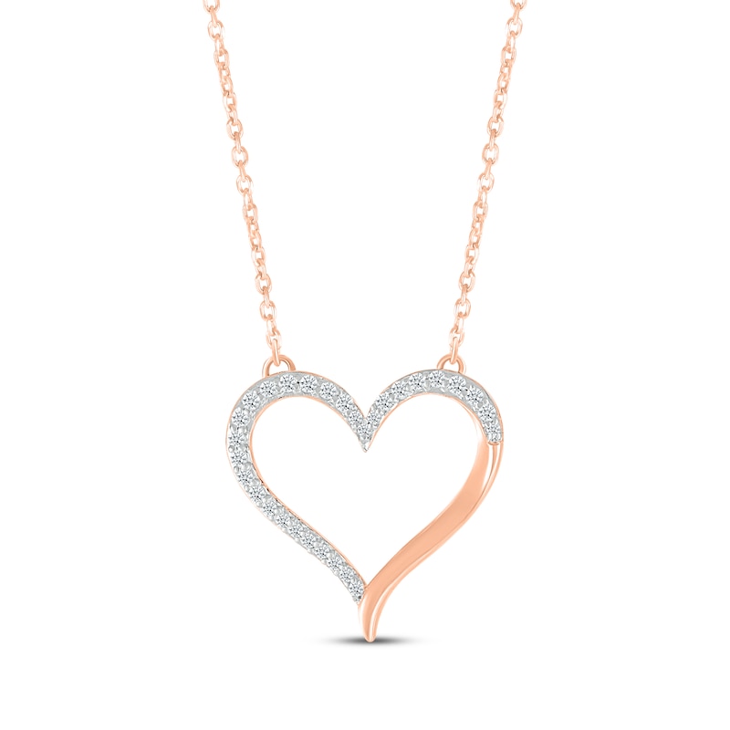 Main Image 1 of Diamond Heart Necklace 1/6 ct tw Round-cut 10K Rose Gold 18&quot;