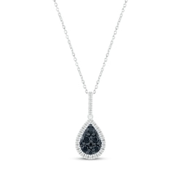 Black & White Diamond Teardrop Necklace 3/8 ct tw Round-cut Sterling Silver 18"