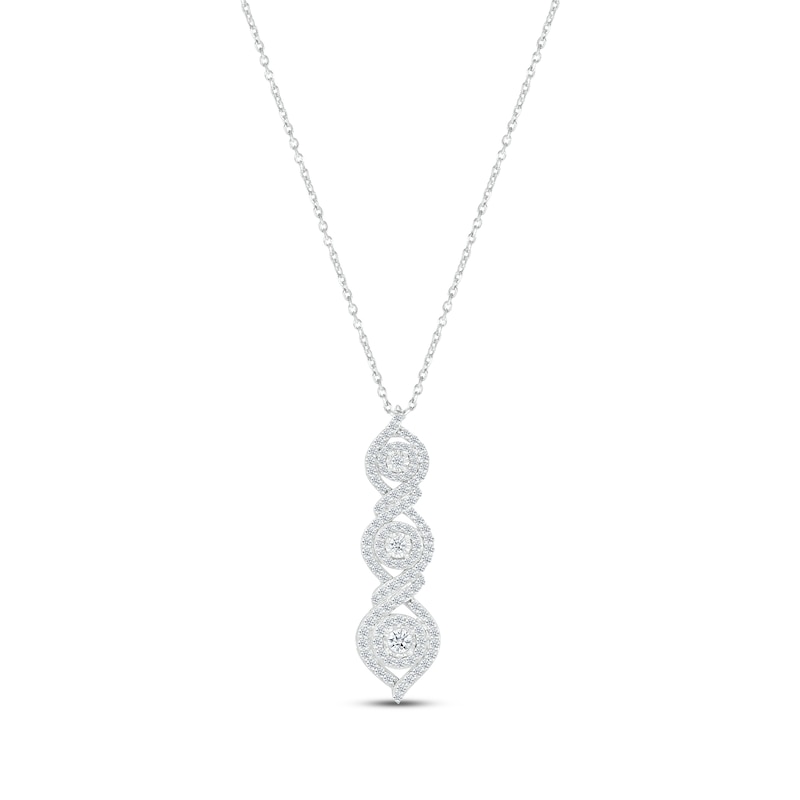 Main Image 1 of Diamond Three-Stone Swirl Necklace 1 ct tw Round-cut Sterling Silver 18&quot;