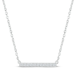 Diamond Horizontal Bar Necklace 1/10 ct tw Round-cut Sterling Silver 18&quot;