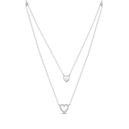 Diamond Layered Heart Necklace 1/6 ct tw Sterling Silver 30&quot;