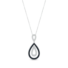 Black & White Diamond Double Teardrop Necklace 1/3 ct tw Sterling Silver 18&quot;