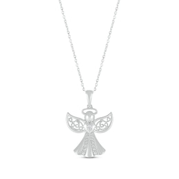 Diamond Angel Heart Necklace Sterling Silver 18&quot;