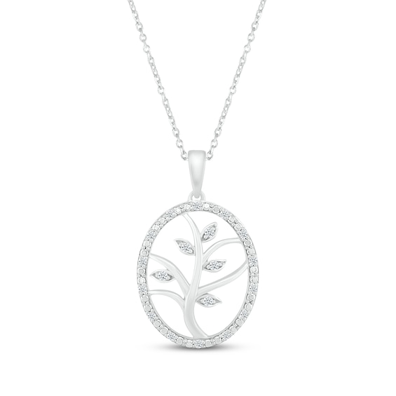 Diamond Oval Family Tree Necklace 1/15 ct tw Sterling Silver 18"