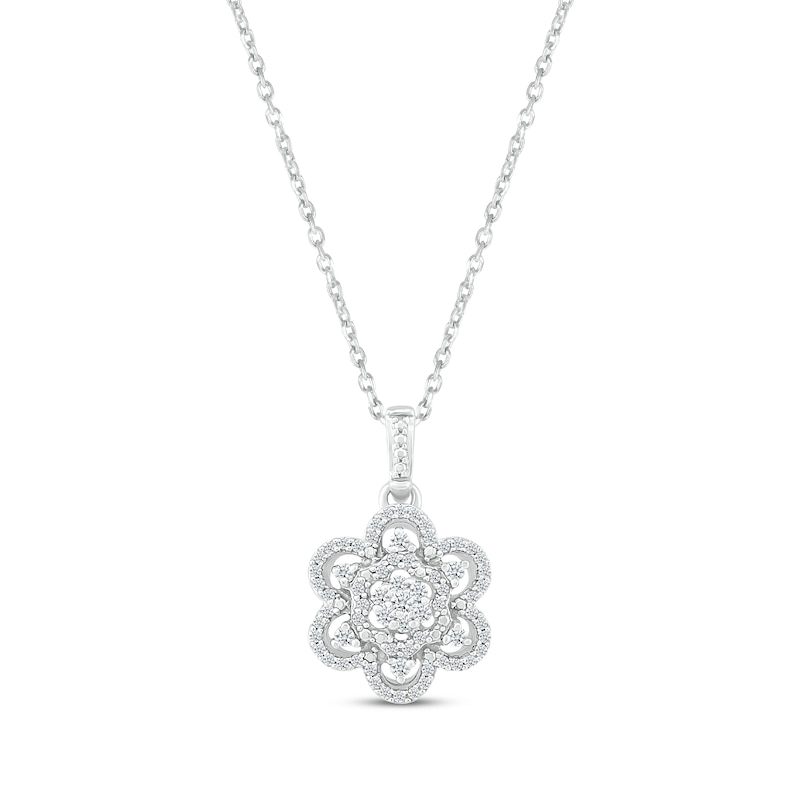 Diamond Flower Necklace 1/4 ct tw 10K White Gold 18