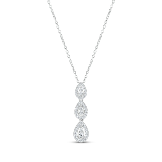 Diamond Three Teardrop Necklace 1/4 ct tw 10K White Gold 18"