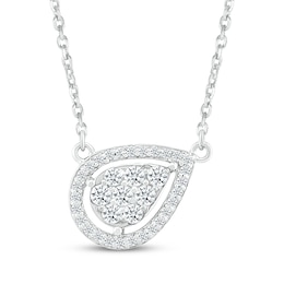 Diamond Tilted Teardrop Necklace 1/4 ct tw 10K White Gold 18&quot;