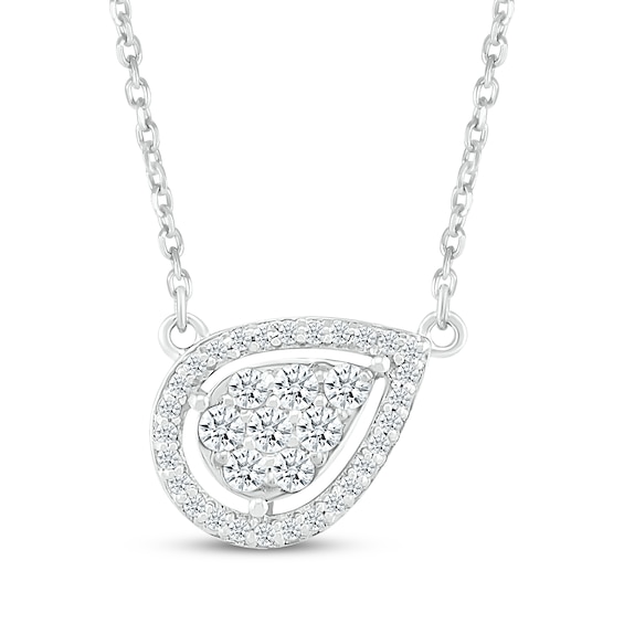 Diamond Tilted Teardrop Necklace 1/4 ct tw 10K White Gold 18"