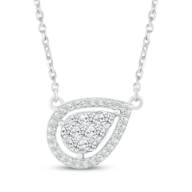 Main Image 1 of Diamond Tilted Teardrop Necklace 1/4 ct tw 10K White Gold 18&quot;