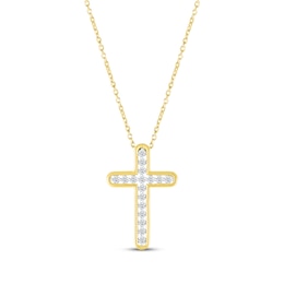 Diamond Open Cross Necklace 1/5 ct tw 10K Yellow Gold 18&quot;