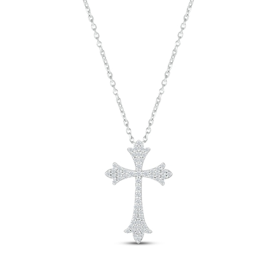 Diamond Flared Cross Necklace 1/4 ct tw 10K White Gold 18"