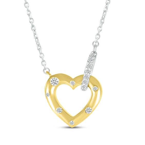 Diamond Bubbles Heart Outline Necklace 1/10 ct tw 10K Two-Tone Gold 18"
