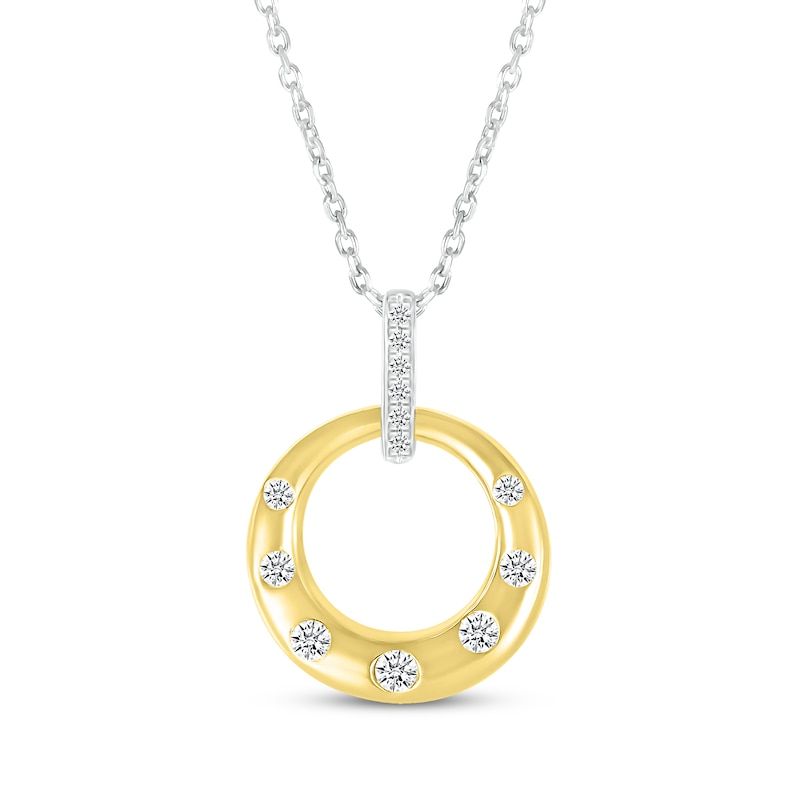 Diamond Bubbles Circle Drop Necklace 1/8 ct tw 10K Two-Tone Gold 18"