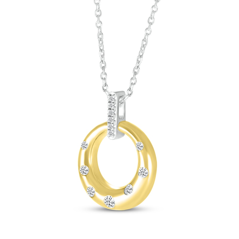 Diamond Bubbles Circle Drop Necklace 1/8 ct tw 10K Two-Tone Gold 18"