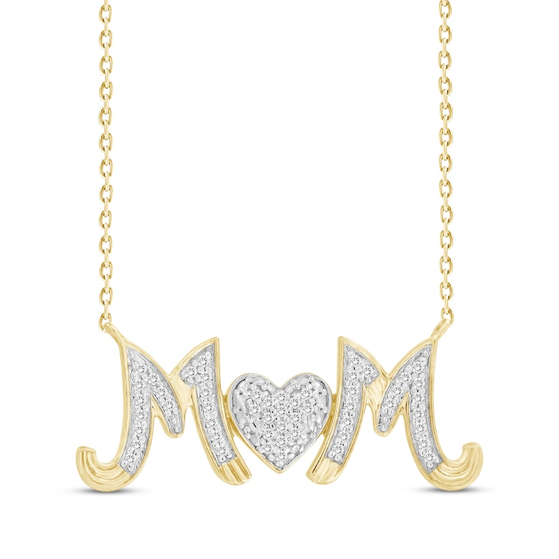 Main Image 1 of Diamond &quot;Mom&quot; Heart Necklace 1/10 ct tw 10K Yellow Gold 18&quot;