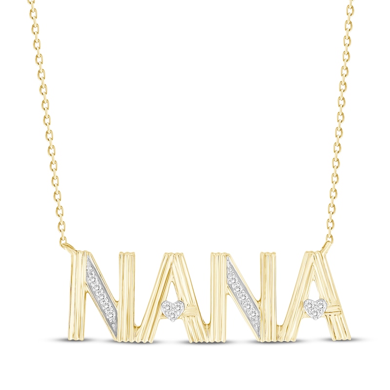 Diamond "Nana" Hearts Block Letter Necklace 1/20 ct tw 10K Yellow Gold 18"