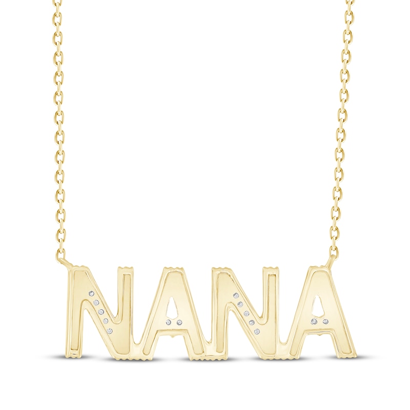 Diamond "Nana" Hearts Block Letter Necklace 1/20 ct tw 10K Yellow Gold 18"