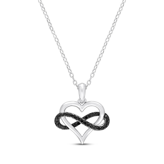 Black Diamond Heart Infinity Necklace 1/6 ct tw Sterling Silver 18"