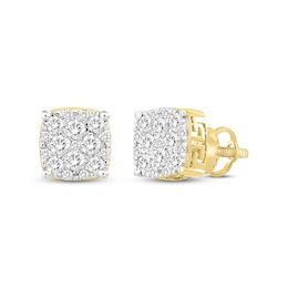 Men's Multi-Diamond Greek Key Stud Earrings 1 ct tw 10K Yellow Gold