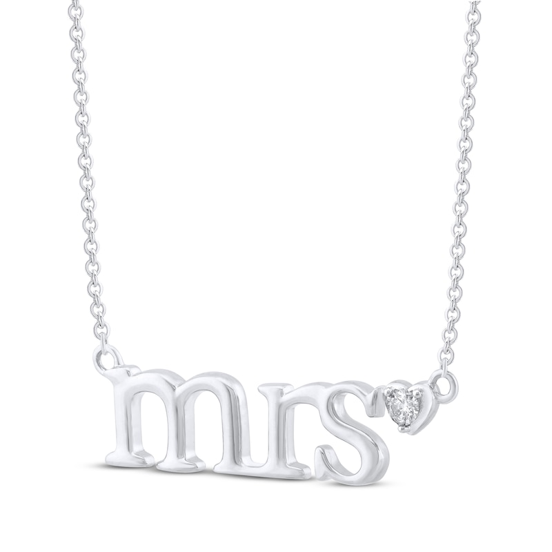 Main Image 2 of Diamond &quot;Mrs.&quot; Script Heart Necklace 1/20 ct tw Sterling Silver 18&quot;