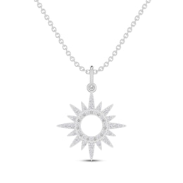 Diamond Accent Cutout Sun Necklace Sterling Silver 18”