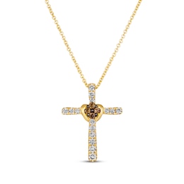 Le Vian Chocolate Diamond Cross Necklace 1/4 ct tw 14K Honey Gold 19”