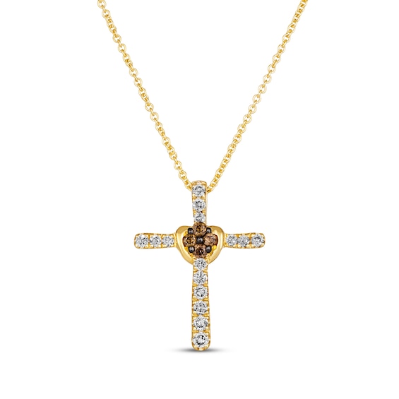 Le Vian Chocolate Diamond Cross Necklace 1/4 ct tw 14K Honey Gold 19”