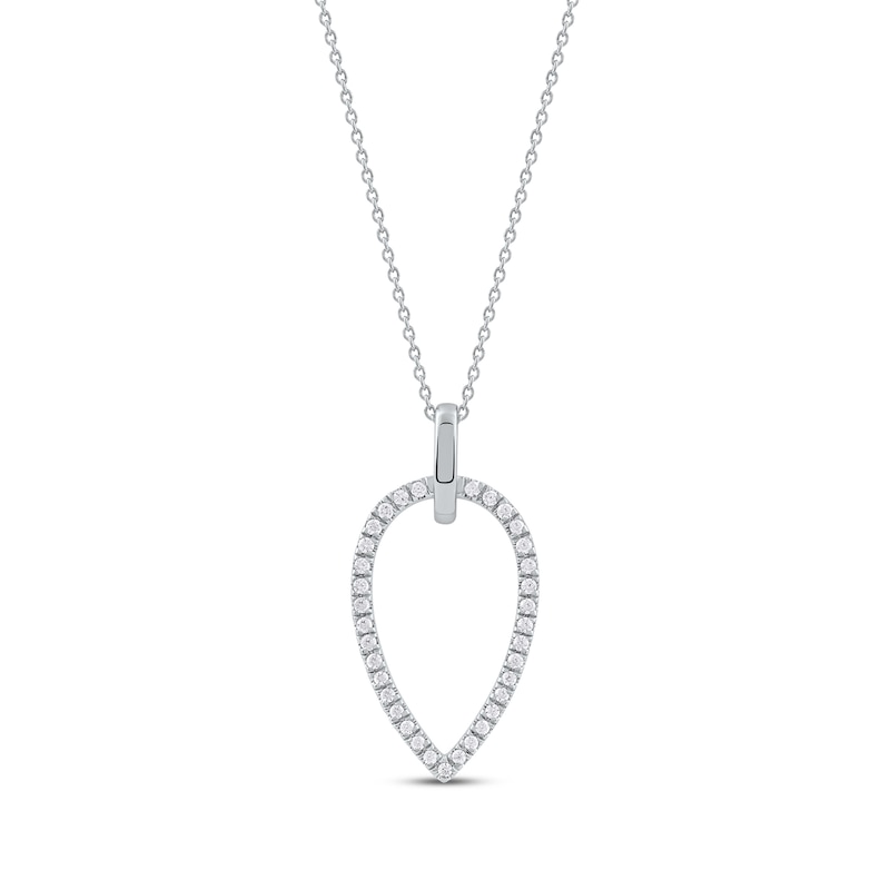 Main Image 1 of Round-Cut Diamond Pointed Oval Outline Necklace 1/5 ct tw Sterling Silver 18”