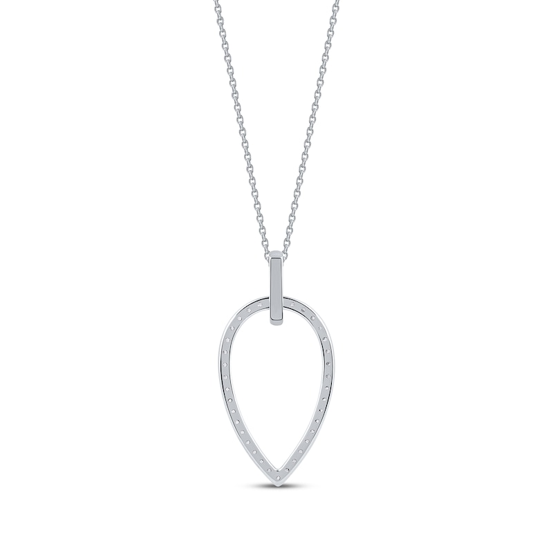 Main Image 3 of Round-Cut Diamond Pointed Oval Outline Necklace 1/5 ct tw Sterling Silver 18”