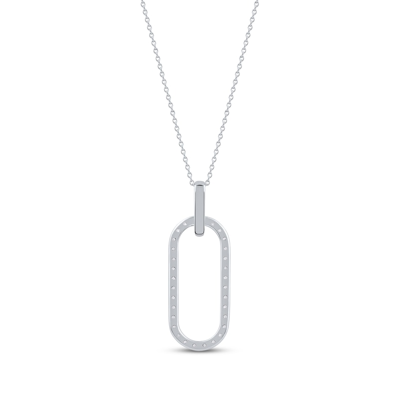 Main Image 3 of Round-Cut Diamond Oblong Outline Necklace 1/5 ct tw Sterling Silver 18&quot;