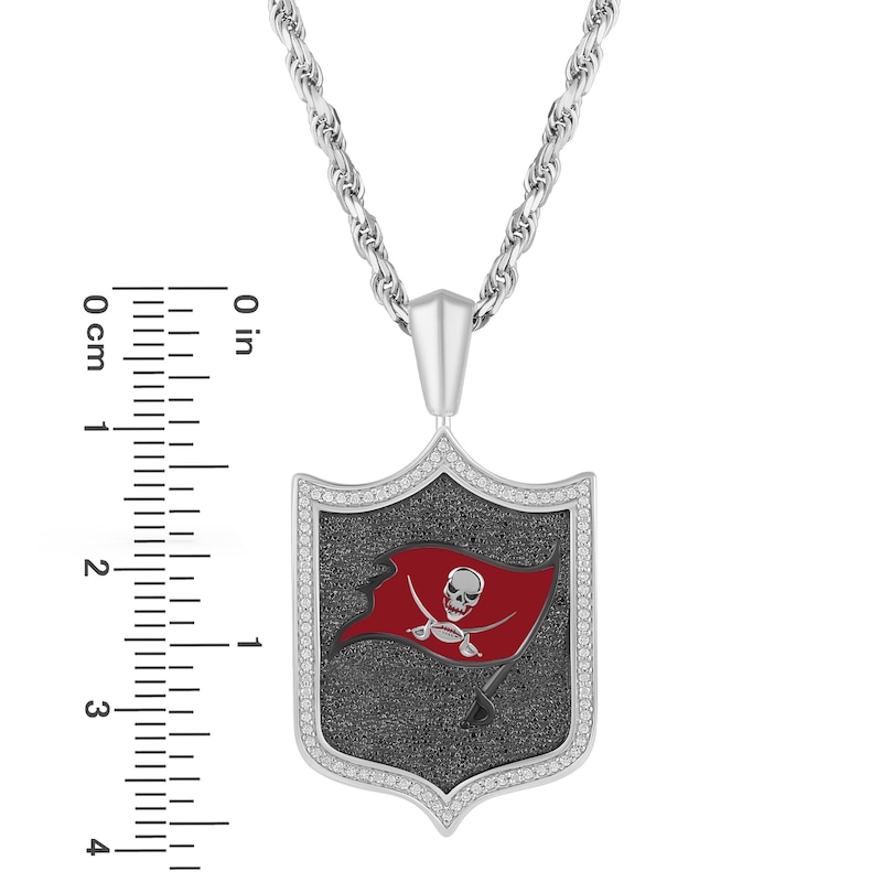 Main Image 3 of True Fans Tampa Bay Buccaneers 1/5 CT. T.W. Diamond and Enamel Reversible Shield Necklace in Sterling Silver