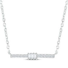 Baguette & Round-Cut Diamond Bar Necklace 1/8 ct tw 10K White Gold 18”