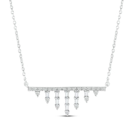 Baguette & Round-Cut Diamond Waterfall Bar Necklace 1/4 ct tw 10K White Gold 18”