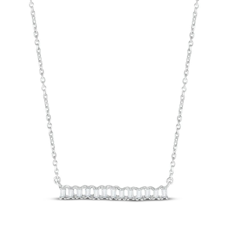 Main Image 1 of Baguette-Cut Diamond Bar Necklace 1/6 ct tw 10K White Gold 18”