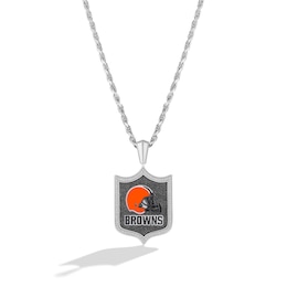 True Fans Cleveland Browns 1/5 CT. T.W. Diamond and Enamel Reversible Shield Necklace in Sterling Silver