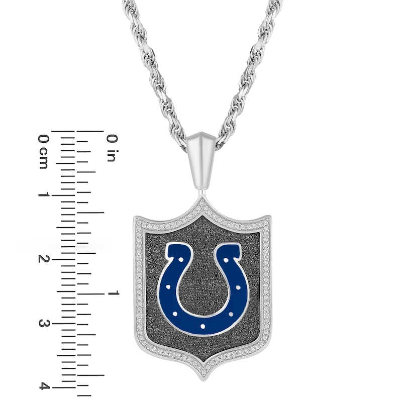 Main Image 3 of True Fans Indianapolis Colts 1/5 CT. T.W. Diamond and Enamel Reversible Shield Necklace in Sterling Silver