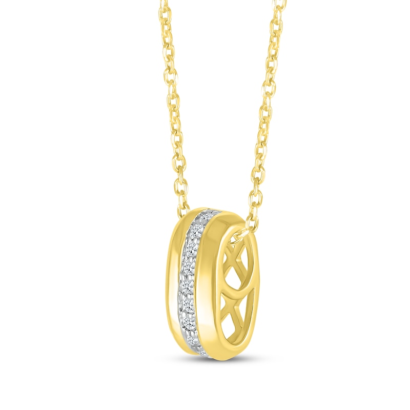 Main Image 2 of Round-Cut Diamond Barrel Necklace 1/15 ct tw 10K Yellow Gold 18”