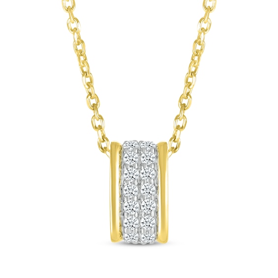 Round-Cut Diamond Two-Row Barrel Necklace 1/10 ct tw 10K Yellow Gold 18”