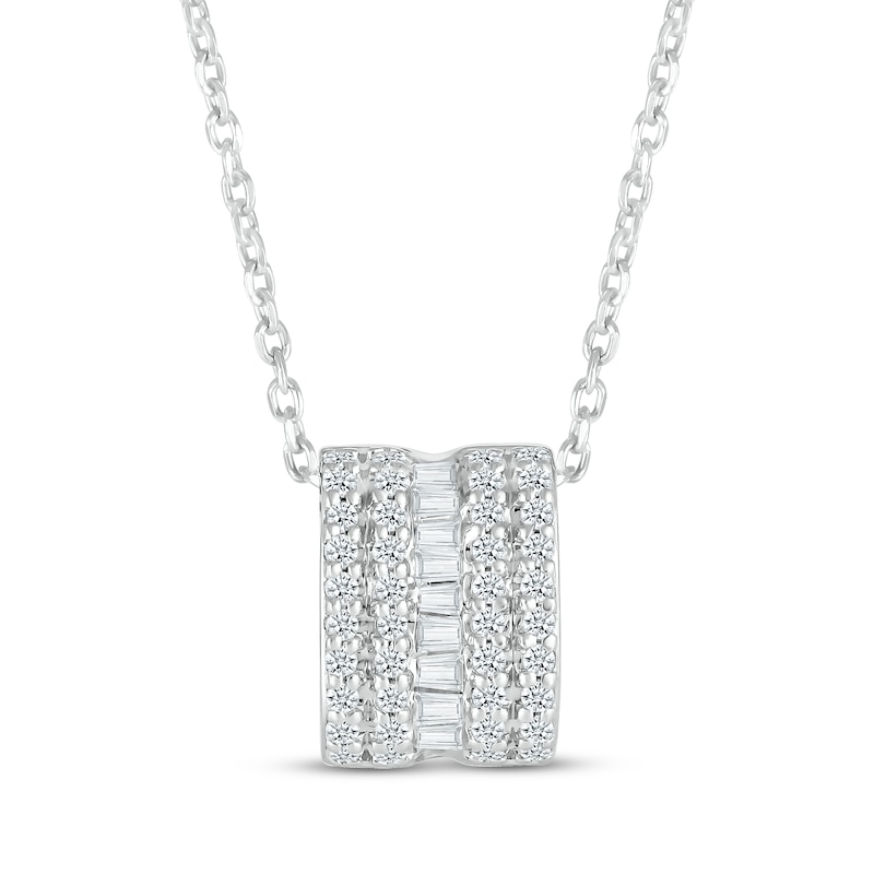 Baguette & Round-Cut Diamond Five-Row Barrel Necklace 1/4 ct tw Sterling Silver 18”