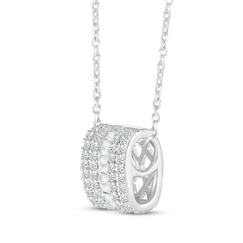 Baguette & Round-Cut Diamond Five-Row Barrel Necklace 1/4 ct tw Sterling Silver 18”