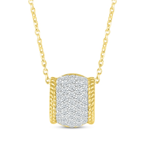 Round-Cut Diamond Rope-Edge Barrel Necklace 1/2 ct tw 10K Yellow Gold 18”