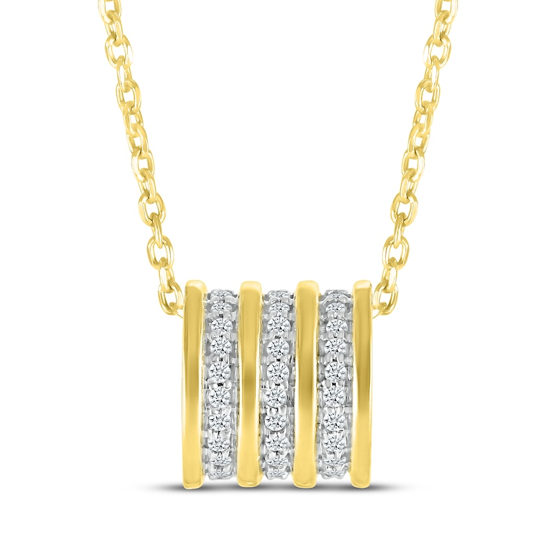 Main Image 1 of Round-Cut Diamond Three-Row Polished Stripe Barrel Necklace 1/4 ct tw 10K Yellow Gold 18”