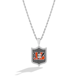 True Fans Cincinnati Bengals 1/5 CT. T.W. Diamond and Enamel Reversible Shield Necklace in Sterling Silver