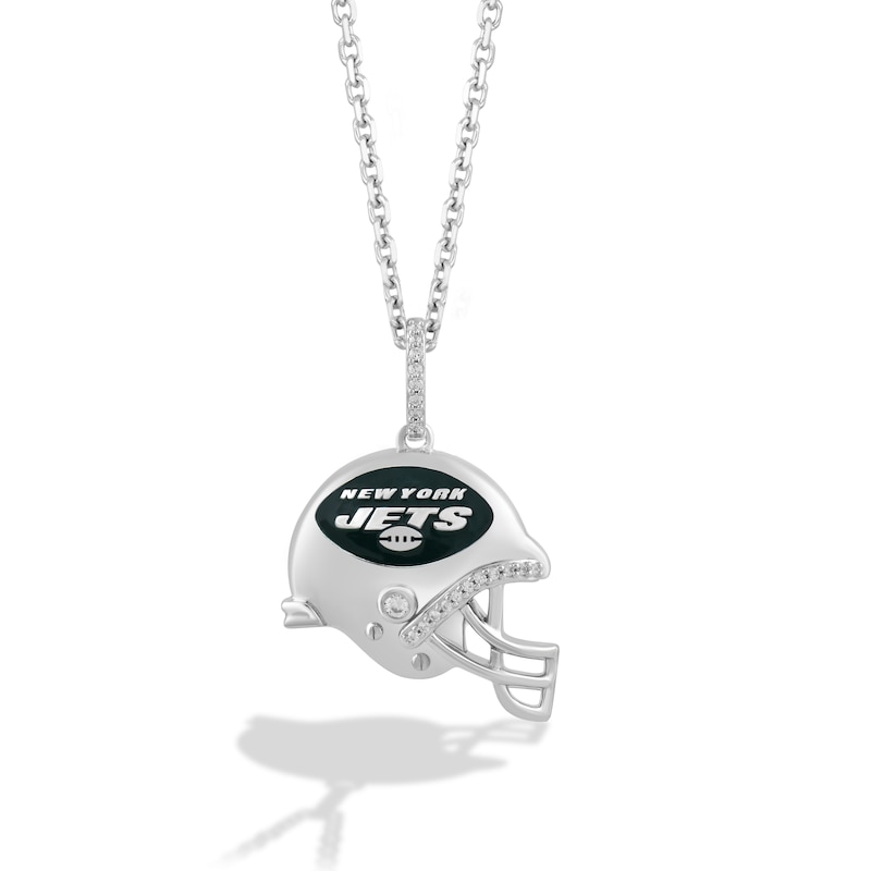 True Fans New York Jets Diamond Accent Football Necklace in Sterling Silver