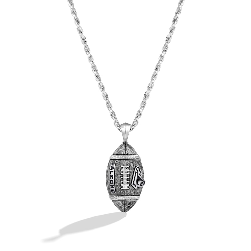 Main Image 1 of True Fans Atlanta Falcons 1/20 CT. T.W. Diamond Vertical Football Necklace in Sterling Silver