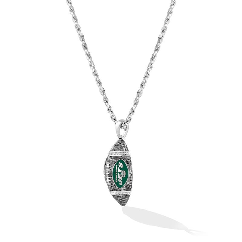 True Fans New York Jets Diamond Accent Football Necklace in