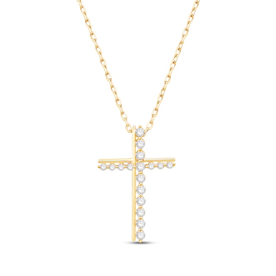 Round-Cut Diamond Cross Necklace 1/5 ct tw 10K Yellow Gold 18” | Kay