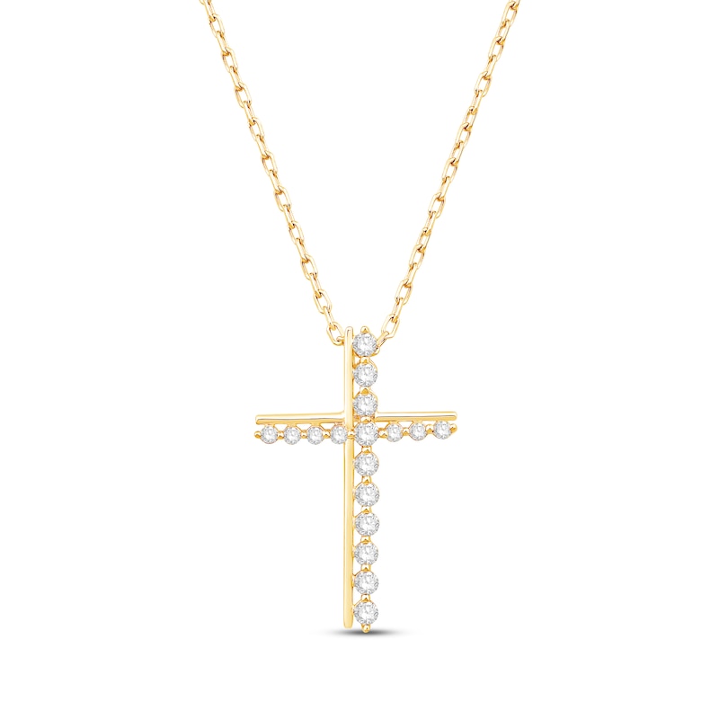 Main Image 1 of Round-Cut Diamond Cross Necklace 1/5 ct tw 10K Yellow Gold 18”